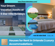 Looking for luxury houses for rent in Orlando? Discover the ultimate vacation experience with 5 Star Villa Holidays. Our stunning selection of premium villas offers unrivaled comfort and style, combined with top-notch amenities. Experience the magic of Orlando in your own private paradise. Book your dream rental today!