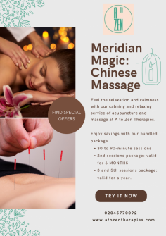 Experience the healing art of traditional Chinese massage at A to Zen Therapies. Relax your mind and body, alleviate tension, and enhance your overall well-being with our expert therapists. Book your session now!