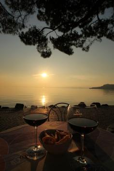 sunset and red wine, pinch me I must be dreaming