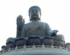 A close view at the colossal Tian Tan Buddha, Lantau Island, Hong Kong
