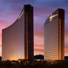 Encore and Wynn Hotels at sunset in Las Vegas