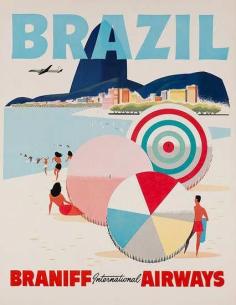 #travelcolorfully brazil braniff international airways travel poster
