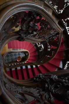 Rococo spiral staircase inside The Red House in Monschau, Germany (by Makepictures).
