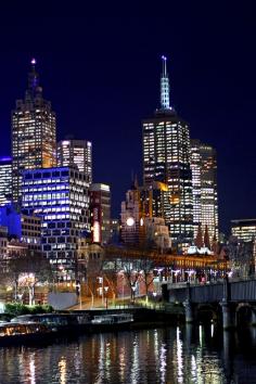 Melbourne Southbank at Night by Leigh Whittaker