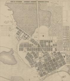 Map of Melbourne in 1855 with the Hoddle grid already established in 1837.