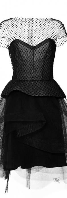 Monique Lhuillier ● SS 2015, Peplum Cocktail Dress With Tiered Skirt