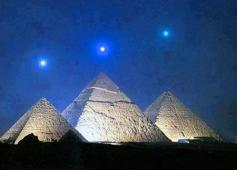 Planetary alignment of Venus, Mercury, and Saturn with the Giza Pyramids in Egypt. This phenomenon only happens once every 2,373-years and the next event is set for December 3, 2012, at one-hour before sunrise.