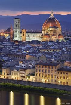 Florence Cathedral and river Arno, Italy.