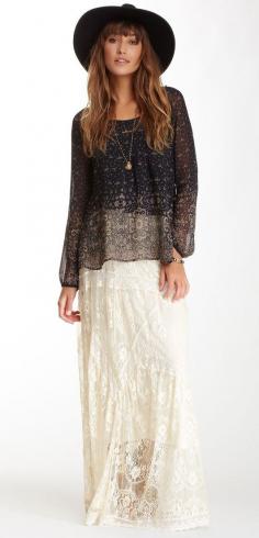 Blu Pepper Embroidered Lace Maxi Skirt