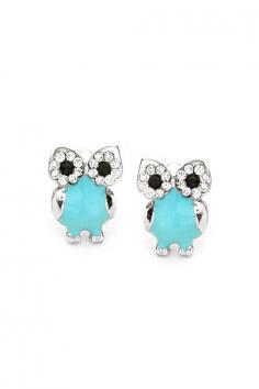 Turquoise Crystal Owl Earrings
