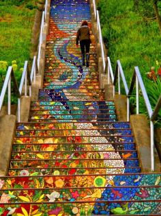 Next time I'm in San Francisco...The 16th Avenue Tiled Steps project has been a neighborhood effort to create a beautiful mosaic running up the risers of the 163 steps located at 16th and Moraga in San Francisco