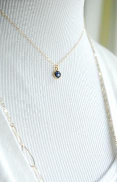 Kamaka necklace gold blue quartz pendant