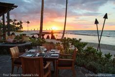 Beachfront dining in Hawaii at Four Seasons Hualalai’s restaurant, Ulu.   Link --> thetravelbite.com...