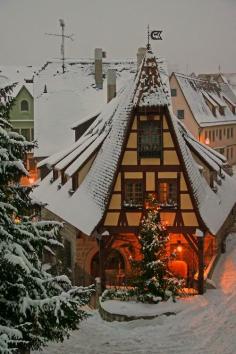 Snowy Night, Rothenburg, Germany