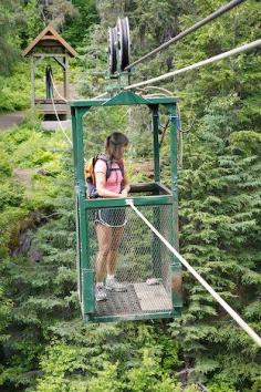 Hiking and using the Glacier Creek Hand Tram, Chugach National Forest, Alaska. ~~ You pull yourself along! Crazy! #PinUpLive
