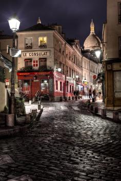 Le Consulat, Sacre Cuore dome, Paris by night. -  W Brian Duncan