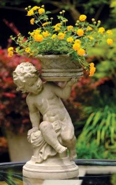 Cherub with basket beautiful garden statue #gardenstatue