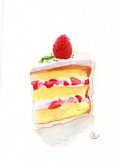 Cake 2 - Original Watercolor Painting 8x6 inches. $25.00, via Etsy.