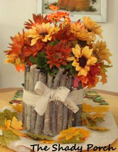 Small branches around a tin can? cheap fall decor...The Shady Porch: Rustic  #Fall #Centerpiece