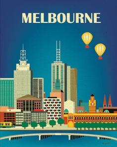 Melbourne, Australia Vertical Skyline - 8 x 10 City Wall Art Poster Print for Home, Office, and Nursery - style E8-O-MEL via Etsy