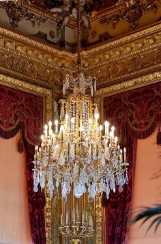 One of the four corner grand chandeliers in the grand salon, Napoléon III apartments, Le Louvre