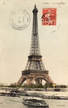 Eiffel Tower, Paris, France. - Someday I'll get there...until then I'll just dream with my antique post card.....