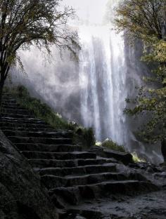 Enchanting Woods. Waterfall and Staircase in the Woods. Nature Photography. by Lovelylovely