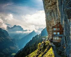 The Äscher Cliff Restaurant is hidden in the Swiss alps and takes up to 3 hours of hiking to arrive there...imagine the stunning views!