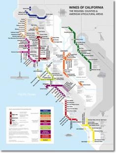 [Metro Map] " Wines of California (USA) - The Regions: Counties & American Viticultural areas" by Delongwine.com