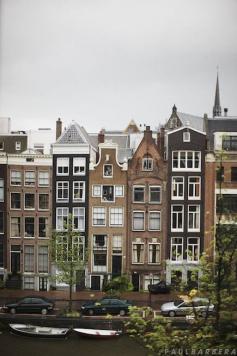 Amsterdam tall and skinny buildings, because you used to pay tax according to the width of your house