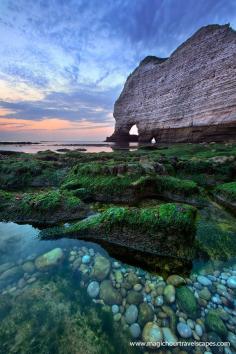 Sunset and Etretat Pebbles Normandy, France #travel