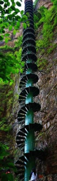 "The … staircase has been installed on [a] wall of the Taihang Mountains in Linzhou, [Henan, China] to offer the thrill of mountaineering without the danger." • by Sara Malm • photo: CEN
