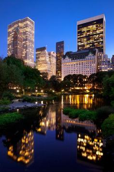 Dusk view of Manhattan from Central Park, New York City, United States.