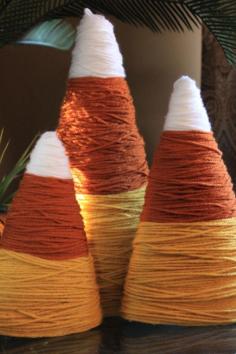 DIY Fall Decorations - Yarn Candy Corn  #diyfalldecoration