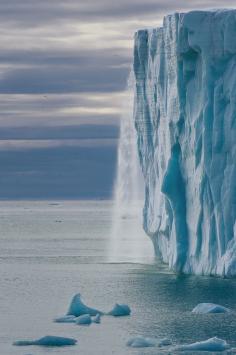 Glacial Waterfall, Austfonna, Nordaustlandet in the Svalbard archipelago in Norway