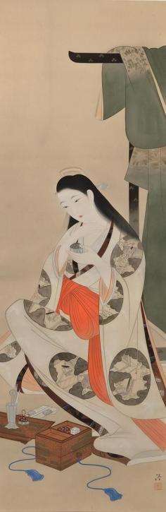 KOBAYAKAWA Kiyoshi (1896-1948), Japan  小早川清 Title: Subtle Fragrance on a Quiet Night (Sei ya bun kô 静夜聞香) ink and color on silk