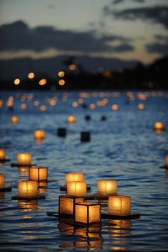 Lantern floating memorial ceremony, Ala Moana Beach, Hawaii