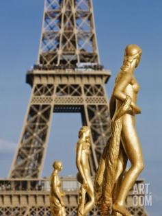 Statues at Trocadero and Eiffel Tower Photographic Print by Rudy Sulgan at Art.com