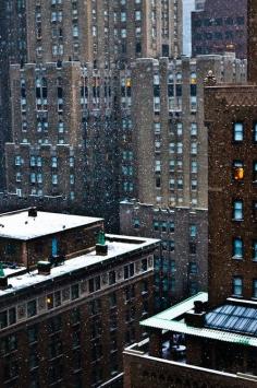 Snowfall in New York City, United States.
