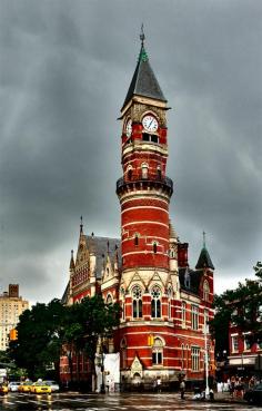 
                        
                            Jefferson Market Courthouse, originally built as the Third Judicial District Courthouse in 1874, had an adjacent women's jail (now torn down and replaced with a garden).
                        
                    