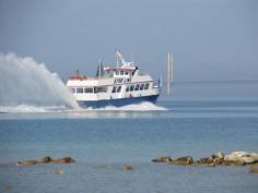 A Star Line Mackinac Island Ferry departs for St. Ignace.