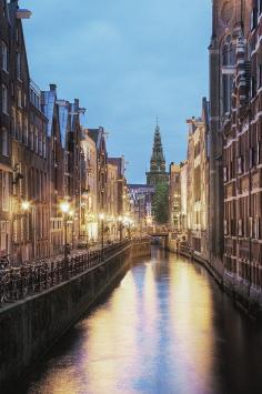 The Channles of Amsterdam at dusk, The Netherlands.