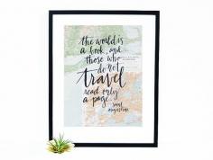 Travel Quote Screen Print on Vintage Atlas Page by MintAfternoon