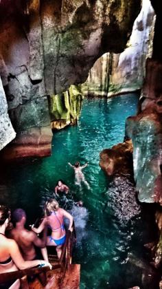 You can swim into these beautiful limestone caves, and under the ledge into another pitch black cave. It's an amazing experience!