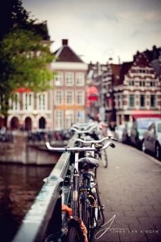 Parked bicycles in Amsterdam, The Netherlands.
