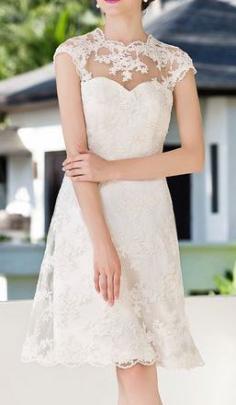 A-line Princess Jewel Knee-length Lace Wedding Dress