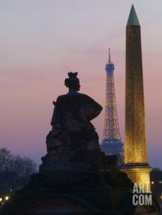Place De La Concorde and Eiffel Tower in the Evening, Paris, France, Europe Photographic Print at Art.com