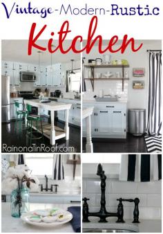 
                        
                            GORGEOUS KITCHEN! This renovated rancher kitchen contains vintage, modern, and rustic elements. And somehow, it all works together. via RainonaTinRoof.com
                        
                    