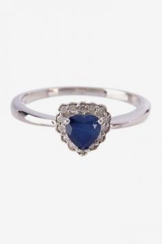 10K White Gold Blue Sapphire & Diamond Halo Heart Ring
