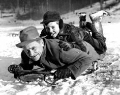 
                    
                        It's all downhill from here -- but these two don't seem to mind. U.S. Supreme Court Justice William Douglas partakes in a favorite winter pastime as he and his son go sledding in 1942. New York City NYC
                    
                